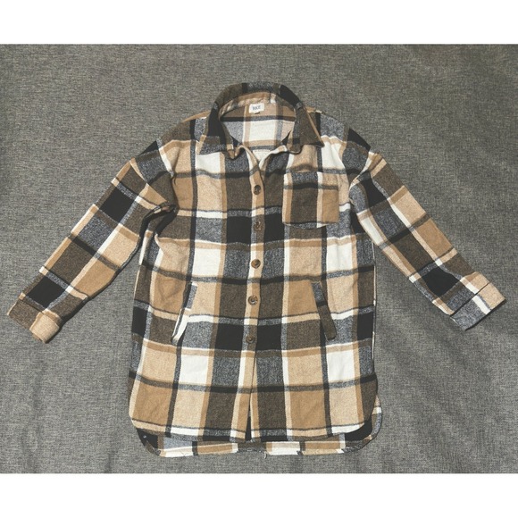 BKE Jackets & Blazers - BKE Womens Small Shacket Brown Plaid Long Sleeve Button Up Flannel Shirt Jacket